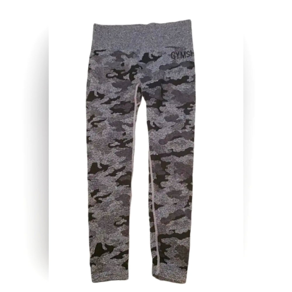 Gymshark Camo Seamless Leggings Mid Rise Gray Black Stretch Women Size Medium